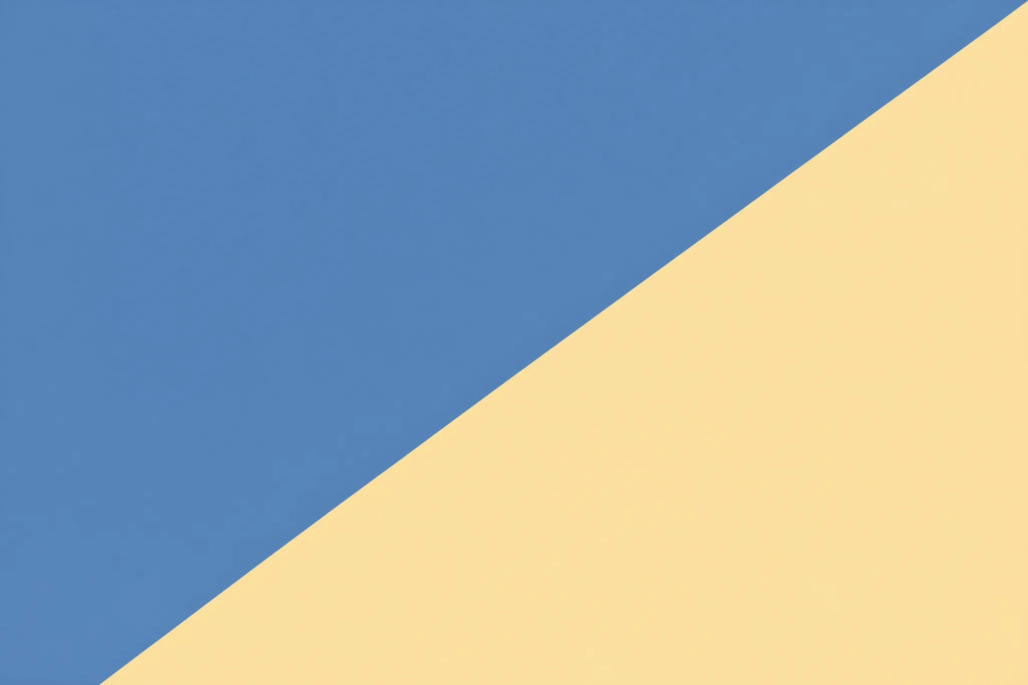 The Split Diagonal pattern laid flat: a single straight diagonal at 34 degrees dividing the surface into two solid colour fields, one hard edge only, two flat colours
